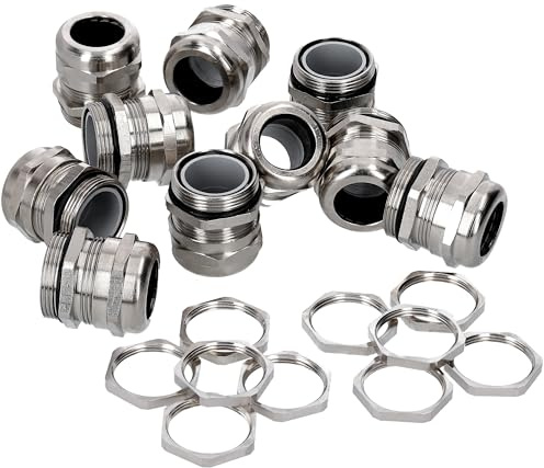 Lot de 10 presse-étoupes Kalitec M25 en laiton 5,0-13,0 mm I Contre-écrou M25 en laiton I Passe-câbles étanche et gaz I Kit de presse-étoupe M25