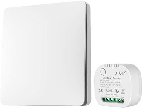 UTOI Funkschalter SET (vorhandener Schalter bleibt erhalten) kinetischer batterieloser drahtloser Schalter mit Empfänger