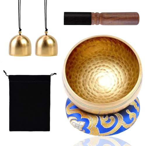 HIQE-FL Tibetisches Klangschalen Set,8cm Singing bowl,Klangschale Kinder,Tibetische Klangschale,Meditationsklangschale,Yoga,Chakra,Einzigartige Geschenke