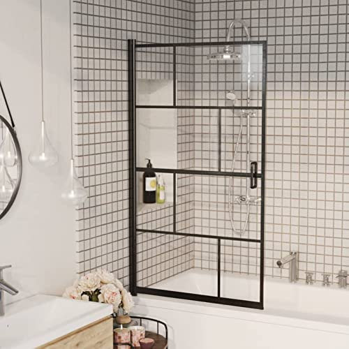 Tidyard Cabine de Douche ESG 80x140 cm Noir, Pare-Baignoire Paroi de Douche, Écran de Douche Fermeture de Baignoire Mur Panneau de Douche pour Salle de Bain