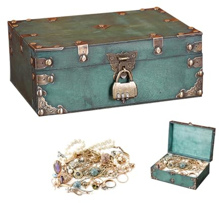 XPJBKC Scrigno del Tesoro, 24 x 17 x 9,5 Cm Cassapanca Legno con Serratura a Combinazione, Scrigno Legno Baule Vintage, Scatola Pirati Scrigno del Tesoro In Legno per Compleanni, Matrimoni, Deco