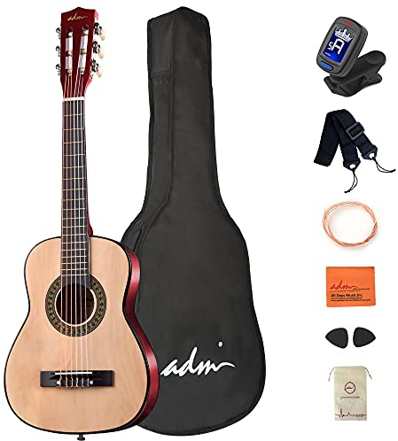 ADM 1/4 Kinder Konzertgitarren-Set, 76,2 cm, Junior-Gitarrenset für Anfänger mit Gigbag, Stimmgerät, Gurt, Plektren, extra Saiten, Aufbewahrungstasche und Reinigungstuch (Natur)