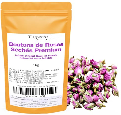 1kg Boutons de Roses Premium - Pétales de Roses de l'Altas - Arôme & Goût Doux et Florals - 100% Naturel, Pur et Sans Additifs | Qualité Supérieure - TazarinLtd