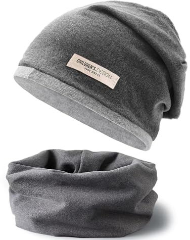 ENSTAB 2 Stück Mütze Kinder set Baumwolle Herbst Winter Schal Baby Mütze Schal Wärmer Baby Mädchen und Junge (Grau)