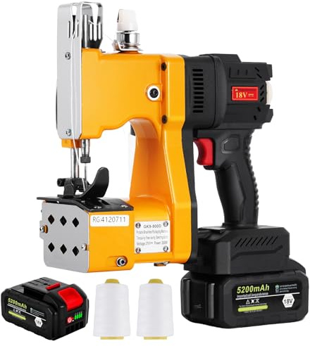 MXBAOHENG Maquina de coser saco con 2 baterías velocidad ajustable 18 V cierre de bolsas Industrial máquina de cierre de bolsas de mano para arroz/sacos/tejido/papel/bolsas de plástico GK9-900D