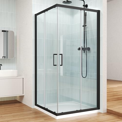 ENSO SENKA Corner Shower Enclosure 36 D X 36 W X72 H Shower Stall for Walk in Shower, 1/4 Thick Clear SGCC Tempered Glass Sliding Shower Door, Matte Black (Shower Base Not Included)