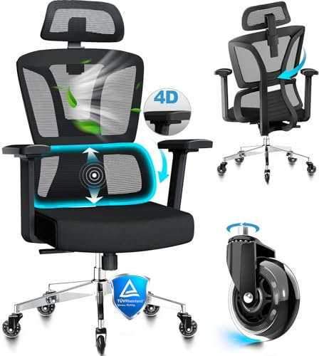 MELOKEA Ergonomic Office Chair - 4D Armrests, 4 Recline Angles, Adjustable Seat Depth, High Back Adaptive Support & Quiet Rubber Casters, Big and Tall Comfy Computer Desk Chair