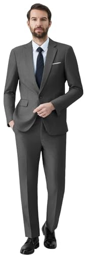 Autsel Costumes Hommes 2 Pièces Slim Fit Vests de Smoking à Un Bouton Mariage Mens Suits Business Blazer Veste et Pantalon Gris Foncé M