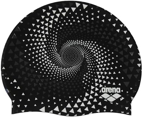 Arena Print 2 Bonnet de Bain Unisexe en Silicone pour Adultes, Femmes et Hommes, entraînement intensif, Confortable, antidérapant, Bonnet de Bain pour Cheveux Longs, Fireflow