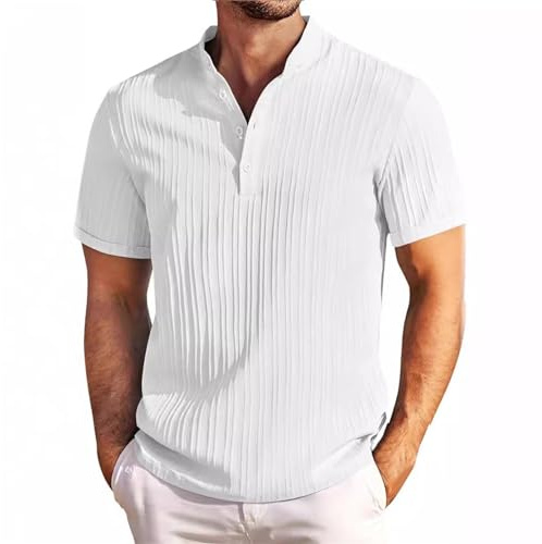 T-Shirt Casual da Uomo In Cotone E Lino T-Shirt Casual Ampia Camicie collo Coreana In Cotone Lino Comode Traspirante Camicia Eleganti Leggero Sportiva Shirts Estivi Manica Corta Mare Vestibilità