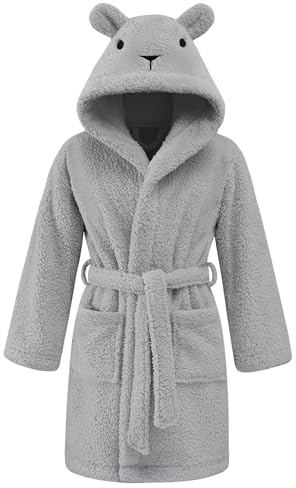 UMIPUBO Robe de Chambre Enfant Fille Garçon Robe Vêtements 3-8 Ans Chemise de Nuit avec 2 Poches Ceinture Capuche Cadeau Enfant Peignoir de Bain (Gris Foncé, 3-4ans)