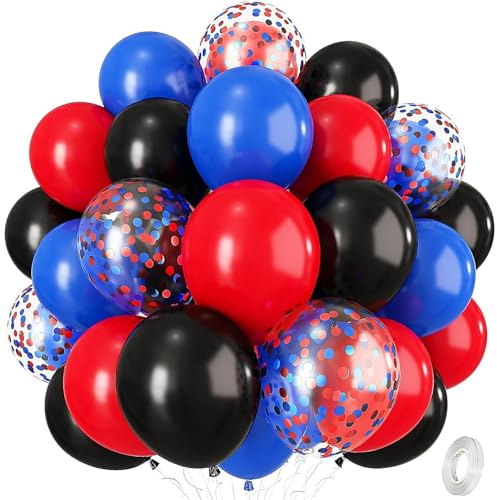 Ovanda Balloons Blue, Balloons Spiders, Pack of 30 Balloons Red Blue, Latex Balloons with Confetti Balloons Helium Balloon for Birthday Baby Shower Wedding Party Decoration Balloons Superheroes