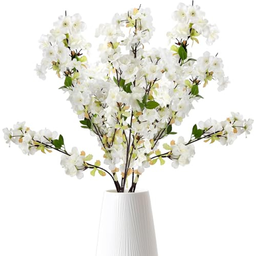 zavehony Cerezo Artificial, Ramos De Flores Artificiales, Ramas De Flores Cerezo, Blanco, 4 Piezas, para Decorativas Hogar, Jarrón, Bodas, Mesa, Fiesta, Primavera