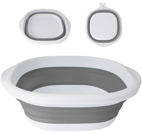 SZWLJ Grey & White Large(10L) Thickened Collapsible Washing Up Bowl | Foldable Storage Basin for Kitchen/Camping, collapsible bowl basin, Lightweight Portable for Travel & Home Use