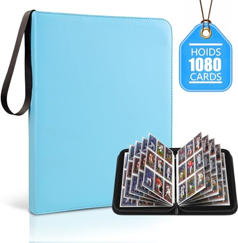 9 Pocket Zip Card Binder, Trading Card Album Holds 1080 Cards, Light Blue
