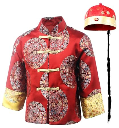 Boys Chinese Lunar New Year Jacket Kids Dragon Tang Suit Hat Asian Traditional Festival Costume Red Dragon 7-8y