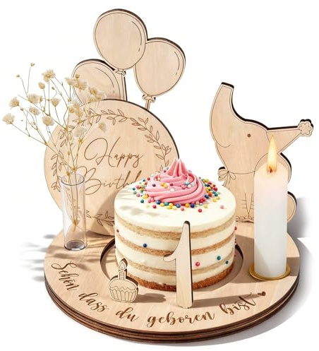 Assiette d'anniversaire en bois avec bougeoir en plastique - Tubes à essai - Chiffres annuels de 0 à 9 - Couronne d'anniversaire avec gravure pour assiette d'anniversaire - Assiette de bougie