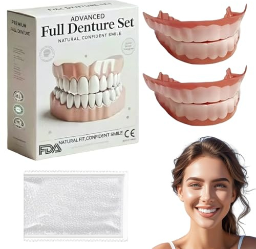 GXGM 2 Set di Faccette Dentali, Denti Finti da Applicare da Soli, Kit per Dentiera Completa Superiore e Inferiore, Riparazione Temporanea Denti, con 50 g di Gel per la Dentizione（B）