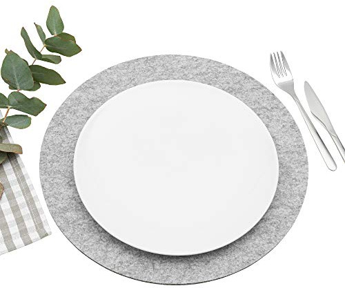 FILU Platzsets aus Filz 4er-Pack Hellgrau rund (Farbe und Form wählbar) 35 cm Durchmesser