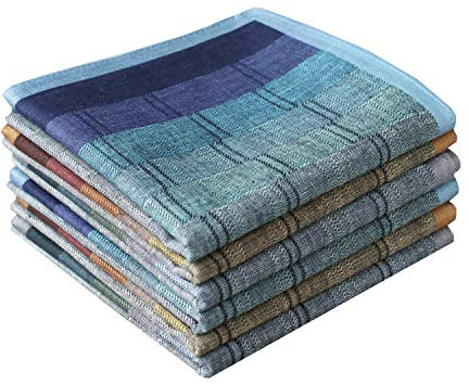 Mens Luxury 100% Cotton Handkerchiefs Plaid 6PCS