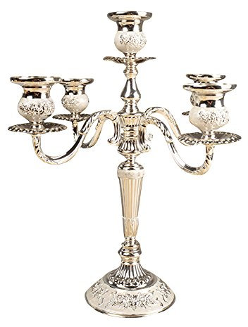 Cozyle - Candelabro in stile europeo classico, bellissimo candelabro in metallo a 5 bracci, colore: argento