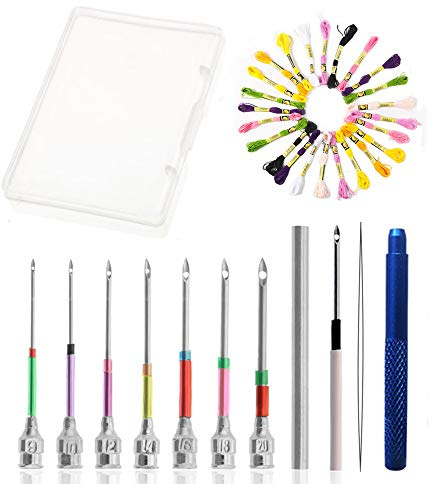 Sweieoni Broderie Kits Kit d'outils de Poinçonnage 8 pièces aiguilles de poinçonnage aiguilles à broder + Enfile-aiguille + 24 pièces de fil à broder Aiguille à Punch