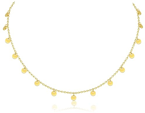 AFSTALR Kette Gold Damen Halskette mit 15 Runden Plättchen Edelstahl Chain Choker Schmuck Geschenke für Frauen Wasserfest Länge 40+5cm