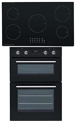 SIA 60cm DO102 Built In Double Electric True Fan Oven & INDH90Bl 90cm Touch Control 5 Zone Induction Hob With Child Lock