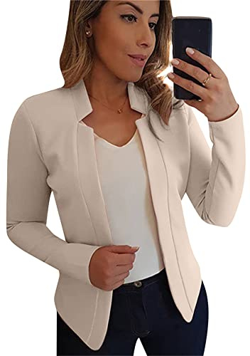 YMING Femme Spring Avant Ouvert Blazers Plus Size Costume à Manches Longues Costume d'affaires Léger Beige 3XL