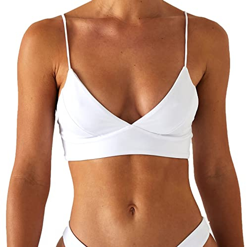Women's Bikini Top Soild Color Push Up V Neck Bathing Suit Swimsuit Top White