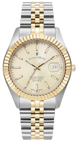 Jacques Du Manoir Unisex Inspiration Business Swiss Made Quartz Silver & Gold Plated Stainless Steel Bracelet Watch.