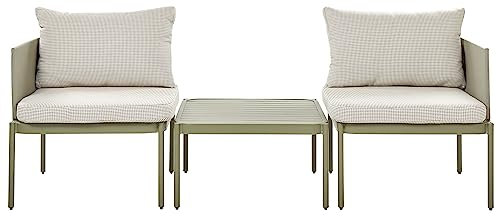Beliani Conjunto de Sala de Estar 2 plazas Modular de Metal Verde Oliva Blanco sofás Cojines Mesa Terracina