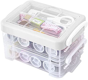 30Pcs Sewing Box Set，Sewing Box with Accessories Complete Tools， Three Layer Dual Purpose Handle Sewing Kit with Case for Household for Sewing Mending (White)