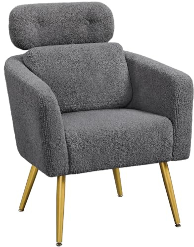 Yaheetech Poltrona in Tessuto Bouclé Poltrocina Relax con Schienale Braccioli Sedia da Salotto Imbottita con Gambe in Metallo per Ufficio Camera da Letto Soggiorno Grigio Scuro/1 Pezzo