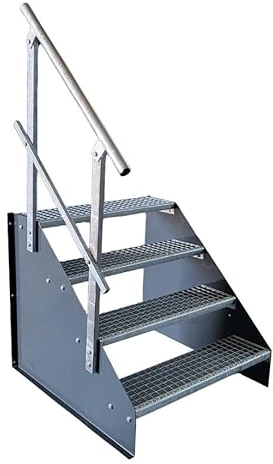 4 Stufen Standtreppe Stahltreppe freistehend Breite 90cm Höhe 84cm anthrazit einseitiges Geländer