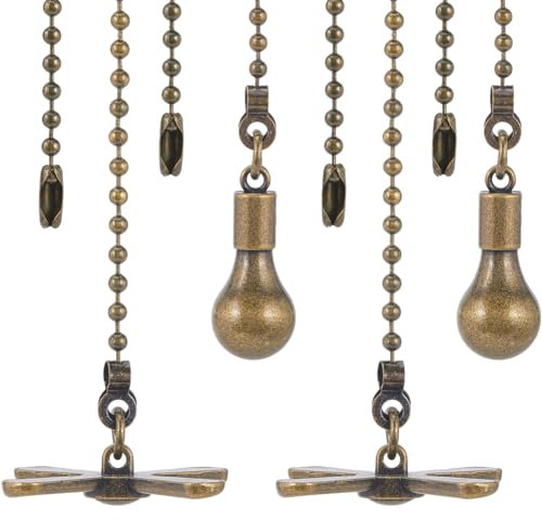GORGECRAFT 4Pcs Ceiling Fan Pull Chain 13.5 Inch Pull String Ornament Extension Chains with Decorative Bulb and Fan Cord Pendant for Ceiling Light Lamp Fan Chain Extender Antique Bronze