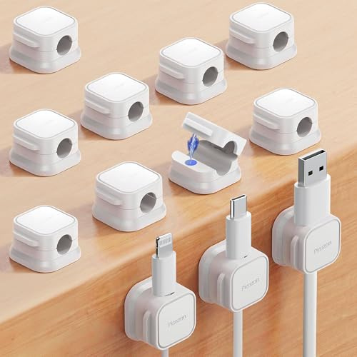 12-pack Magnetisk Kabelklämma Organizer, Picozon Adhesiv Kabelhantering, Tråd Telefon USB Laddkabel Hållare Organizer för Bil, Kontor Hemma Skrivbord, Vägg, Nattduksbord - Vit
