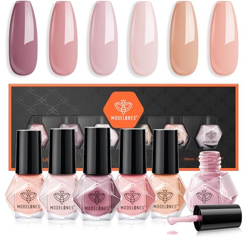 modelones Nagellack 6 PCS, Nagellack Schnelltrocknend Neutral Nude Rosa Pink, Nagellack Ungiftig Auf Wasserbasis, Langanhaltender Nagellack für DIY Salon Geschenk für Frauen Mädchen