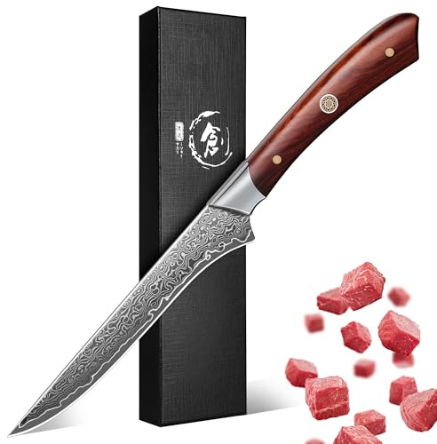 Dream Reach Boning Knife for Meat Cutting 5.2 inch Japanese VG10 Steel Core Deboning Knife for Butchering-Razor Sharp Damascus Fillet Knives for Kitchen Outdoor (Rose Series)