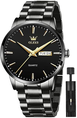 OLEVS Herrenuhren aus Edelstahl, wasserdicht, mit Datum, analog, Quarzuhr, klassische elegante Luxusuhr, leuchtendes Zifferblatt in Gold/Schwarz/Blau/Weiß, Armbanduhren für Herren, Klassisch