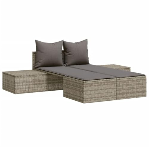 vidaXL Chaise Longue Double avec Coussins, Siège de Patio, Bain de Soleil, Transat de Jardin Balcon Terrasse Arrière-Cour, Gris Résine Tressée