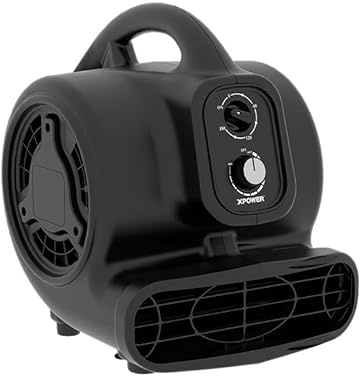 XPower Módulo centrífugo de aire, secador de alfombras, ventilador de suelo, soplador, apilable, cadena de margaritas, para restauración de daños por agua, limpieza, fontanería, uso doméstico (negro