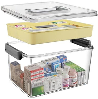 Dawumin Medikamenten Aufbewahrung, Medizinbox Doppelschichtig, Medicine Organizer Box 31x21x17cm, Multifunktions Aufbewahrungsbox mit Griffe, Hausapotheke Medikamenten Box Kunststoff Medizinkoffer