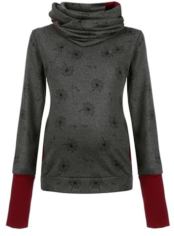 Duohropke Maglione da allattamento da donna, in cotone, a maniche lunghe, tinta unita, con collo alto, a doppio strato, per allattamento e allattamento, marrone, M