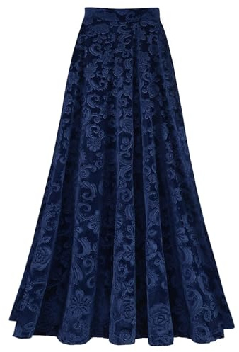 Aislor élégante Femmes Jupes Mariage Banquets Reine Imprimés Floraux Hiver Jupe Femme Retro Jupe Renaissance Cocktails Soiree Traditionnelle Bleu L