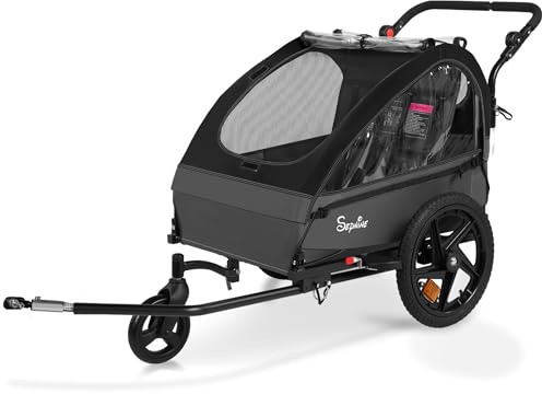Sepnine Kids Bike Trailer, 2 in 1 Canopy Carrier Converts to Stroller Suitable for 1 to 2 Kids