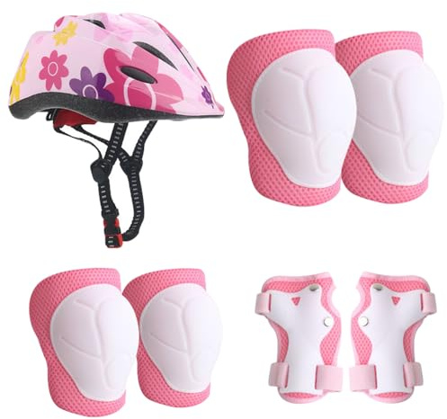 Mineup Ginocchiere per bambini con casco, Set Protettivo per Bambini, Set di protezioni per bambini 3-10 anni, Regolabile Gomitiere Polso Ginocchiere per scooter, ciclismo, pattinaggio a rotelle