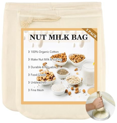 Cheesecloth, passiertuch riutilizzabile, 4 pezzi 12 x 12 10 x 12, sacchetti per latte noci, tè e succhi di frutta, vino, yogurt, ideale per vegani, amanti del succo e attenti alla salute