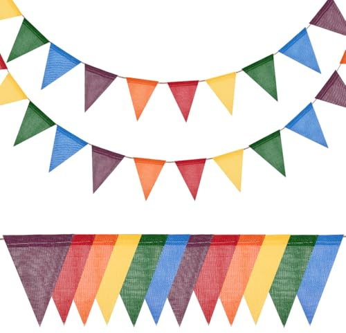 Multicolor Burlap Fabric Bunting Banner : 26ft Fabric Bunting with 24pcs Triangle Flags for Outdoor Garden Home Birthday Wedding Party Decoration