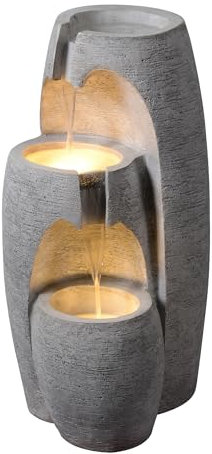 Teamson Home Fontaine Moderne 3 Niveaux Cascade exterieure LED Douce reglable urne Decorative Gris